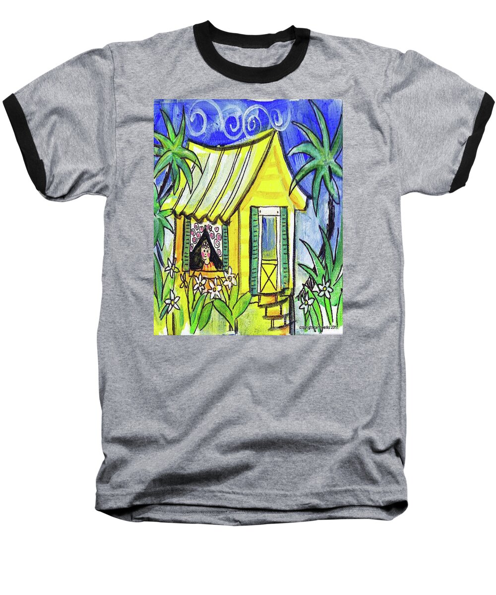 Cottage Baseball T-Shirt featuring the painting Sunshine Cottage by Gertrude Palmer