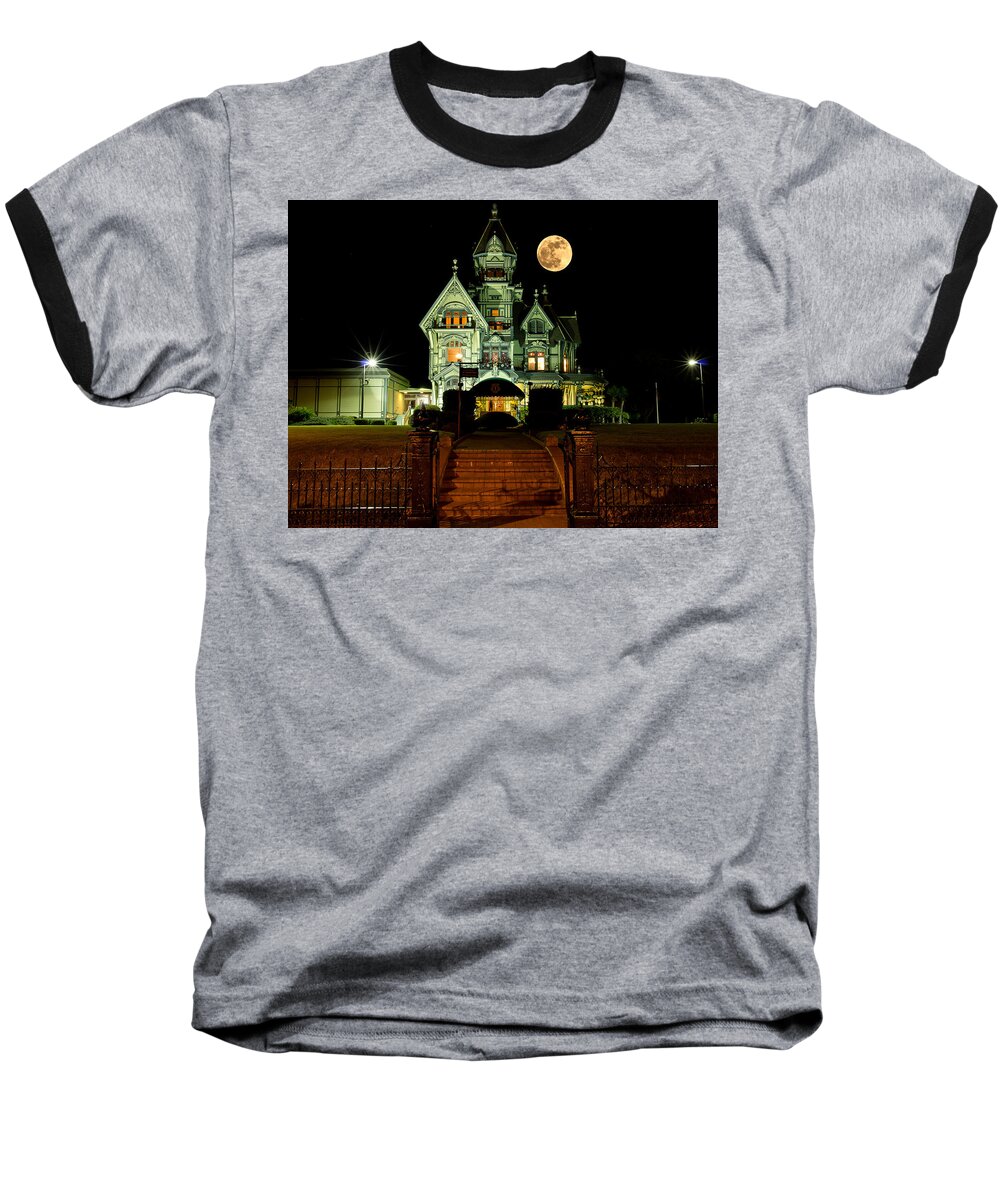 Moon Baseball T-Shirt featuring the photograph Super Moon over Carson Mansion by Greg Nyquist