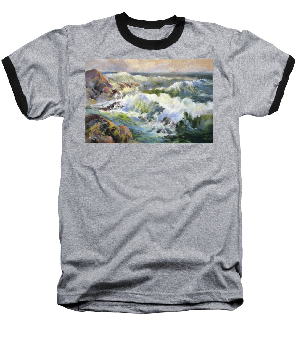 Seascape Baseball T-Shirt featuring the painting Surf Action by Rae Andrews