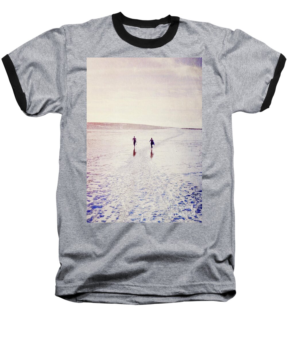 Surfers Baseball T-Shirt featuring the photograph Surfers in the snow by Lyn Randle