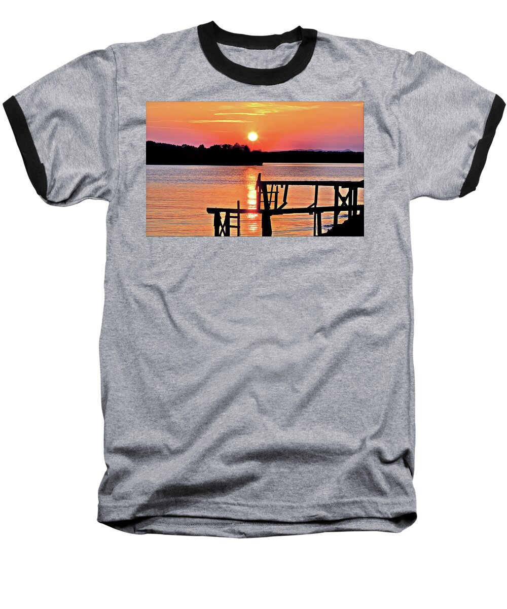Sunsets Baseball T-Shirt featuring the photograph Surreal Smith Mountain Lake Dock Sunset by The James Roney Collection