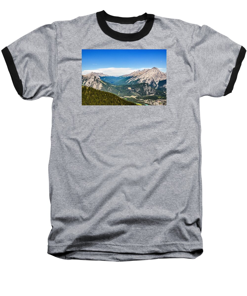 Banff Alberta Canada Mountains Blue Sky Clouds Summer Beautiful Nature Clear Baseball T-Shirt featuring the photograph Surrounding beauty by Russell Hurst