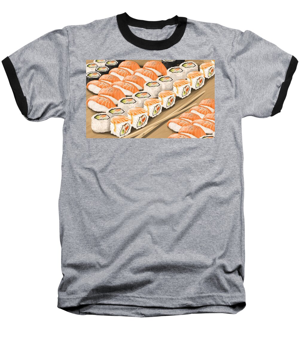 Sushi Baseball T-Shirt featuring the painting Sushi by Veronica Minozzi