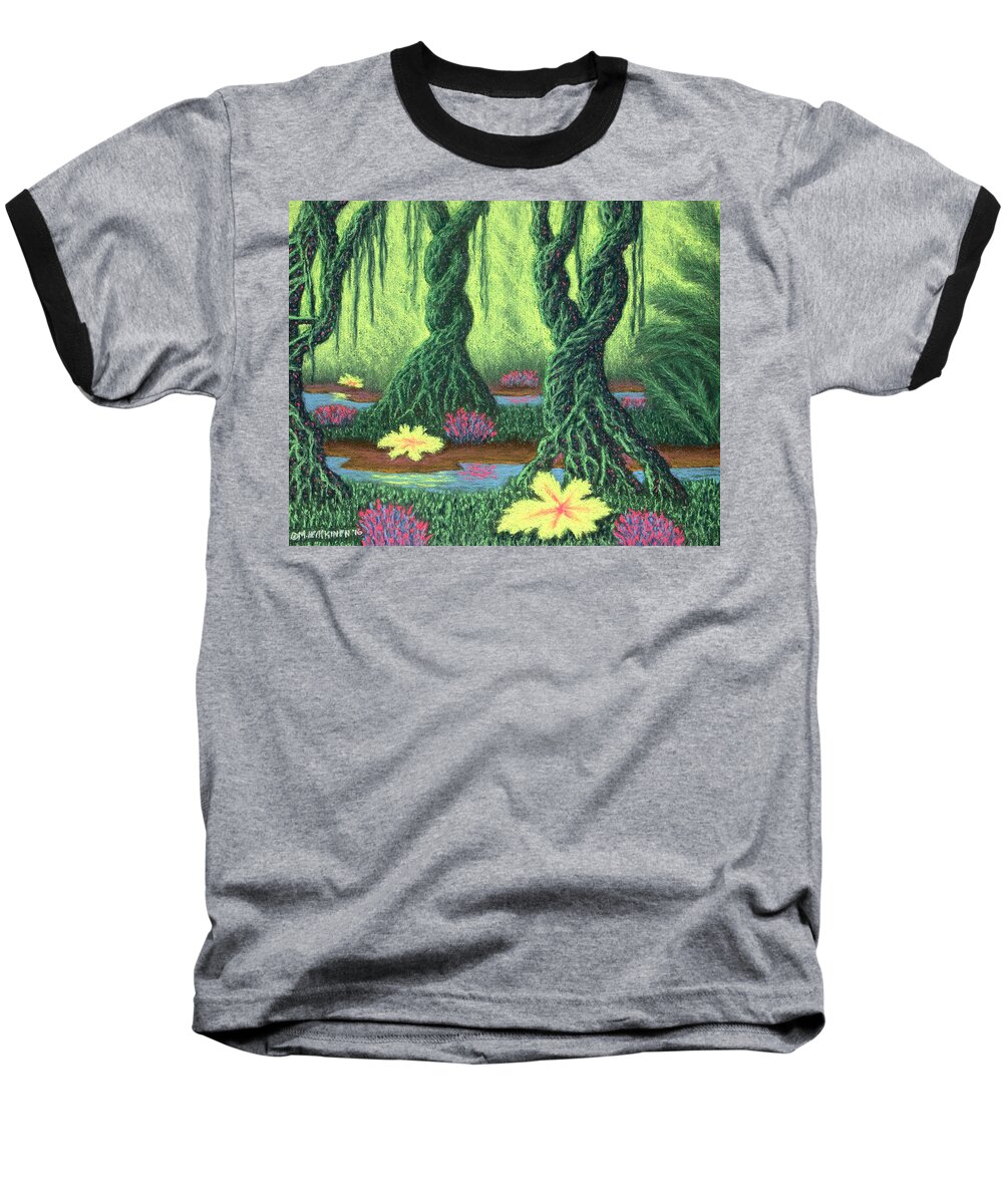 Swamp Baseball T-Shirt featuring the pastel Swamp Things 02, Diptych Panel B by Michael Heikkinen