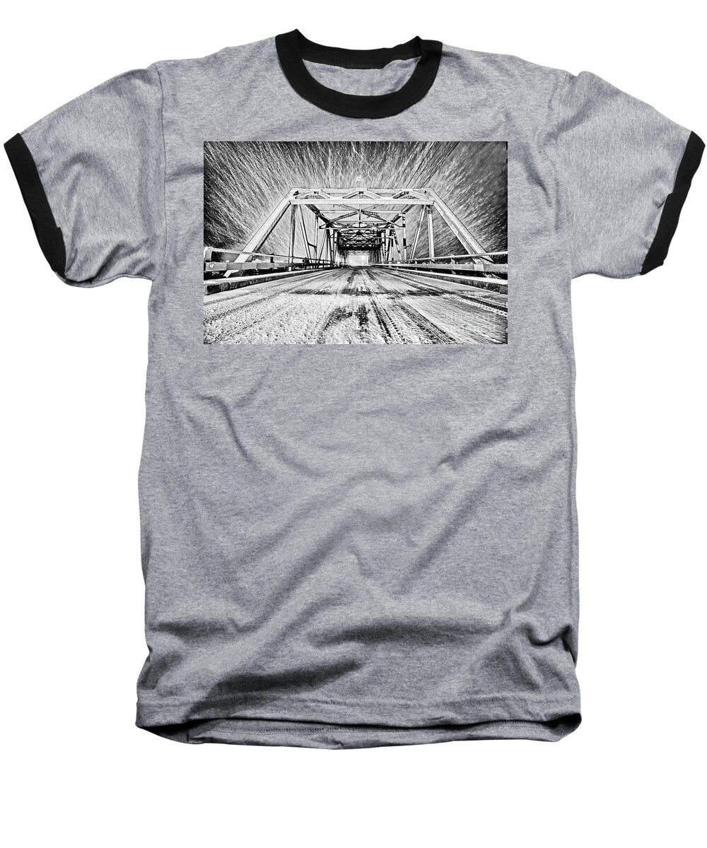 Surf City Baseball T-Shirt featuring the photograph Swing Bridge Blizzard by DJA Images