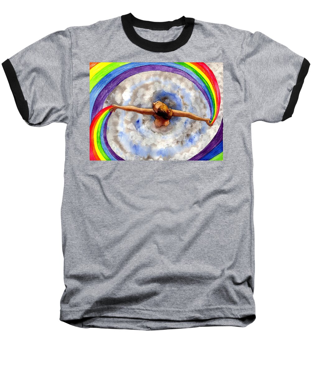 Rainbow Baseball T-Shirt featuring the painting Swirl by Catherine G McElroy