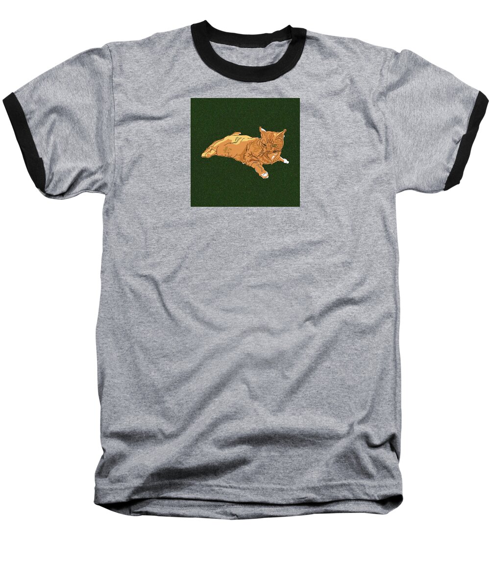 Cat Baseball T-Shirt featuring the digital art Tabby on Turf by Stan Magnan