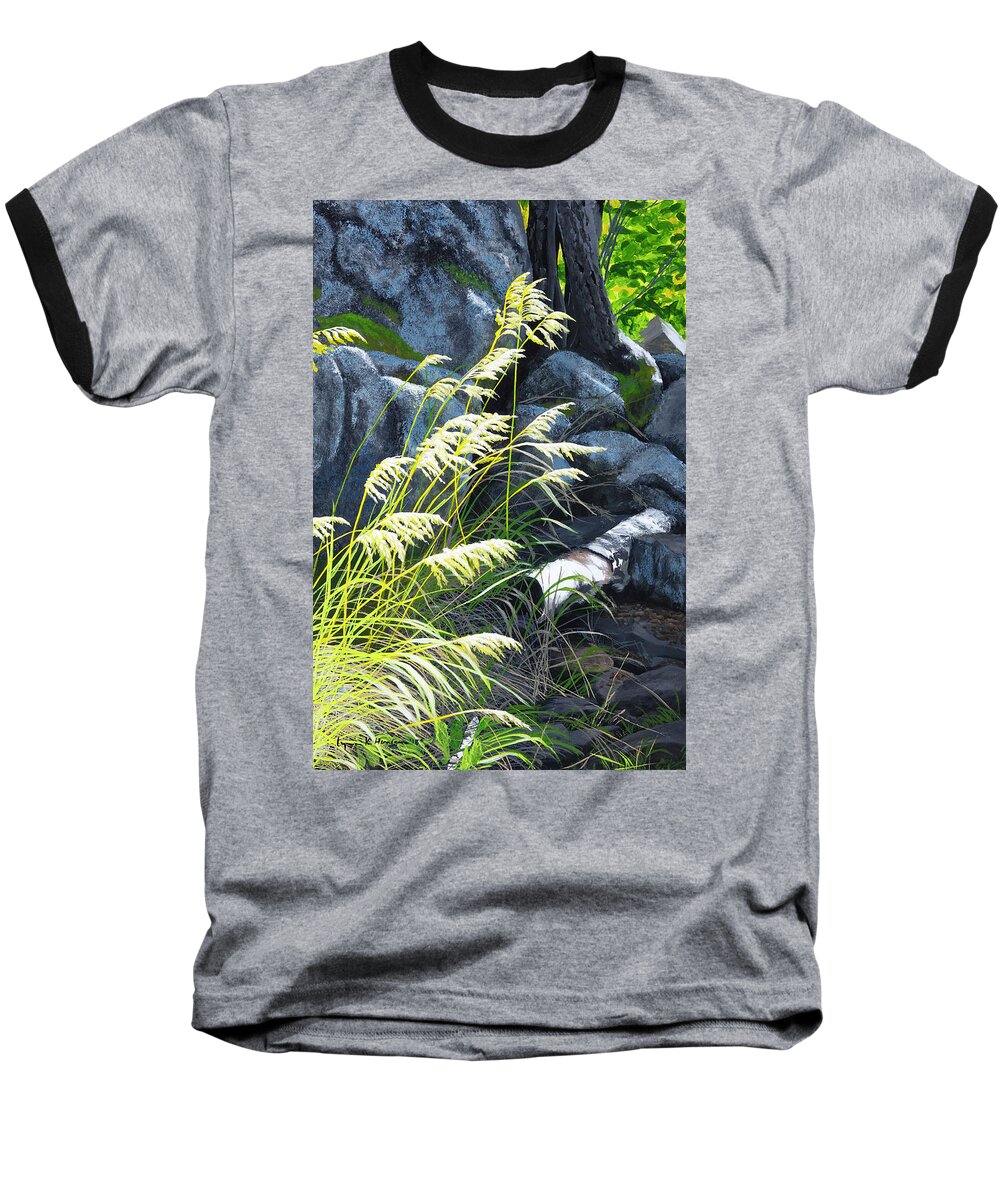 Sunny Baseball T-Shirt featuring the painting Tall Grass in a Breeze by Lynn Hansen