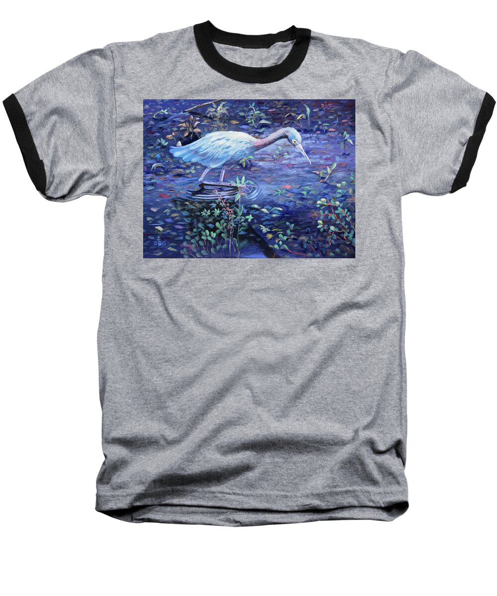 Blue Heron Baseball T-Shirt featuring the painting Targeted ad Impetum by David Bader