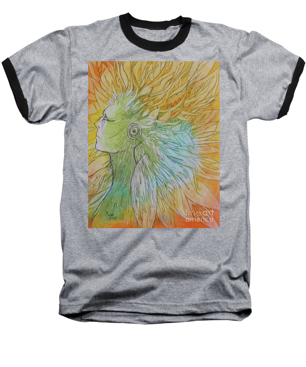 Northernlights Baseball T-Shirt featuring the drawing Te-Fiti by Marat Essex