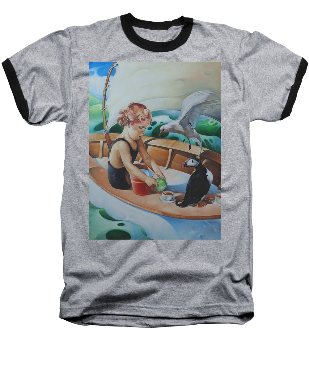 Nautical Baseball T-Shirt featuring the painting Tea for Three at Sea by T S Carson