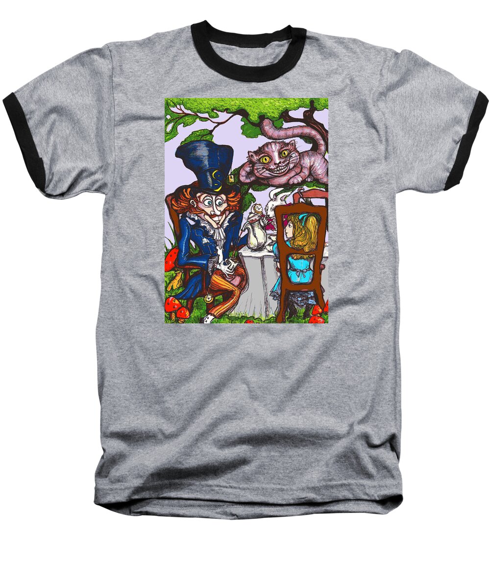 Alice In Wonderland Baseball T-Shirt featuring the drawing Tea Party by Rae Chichilnitsky