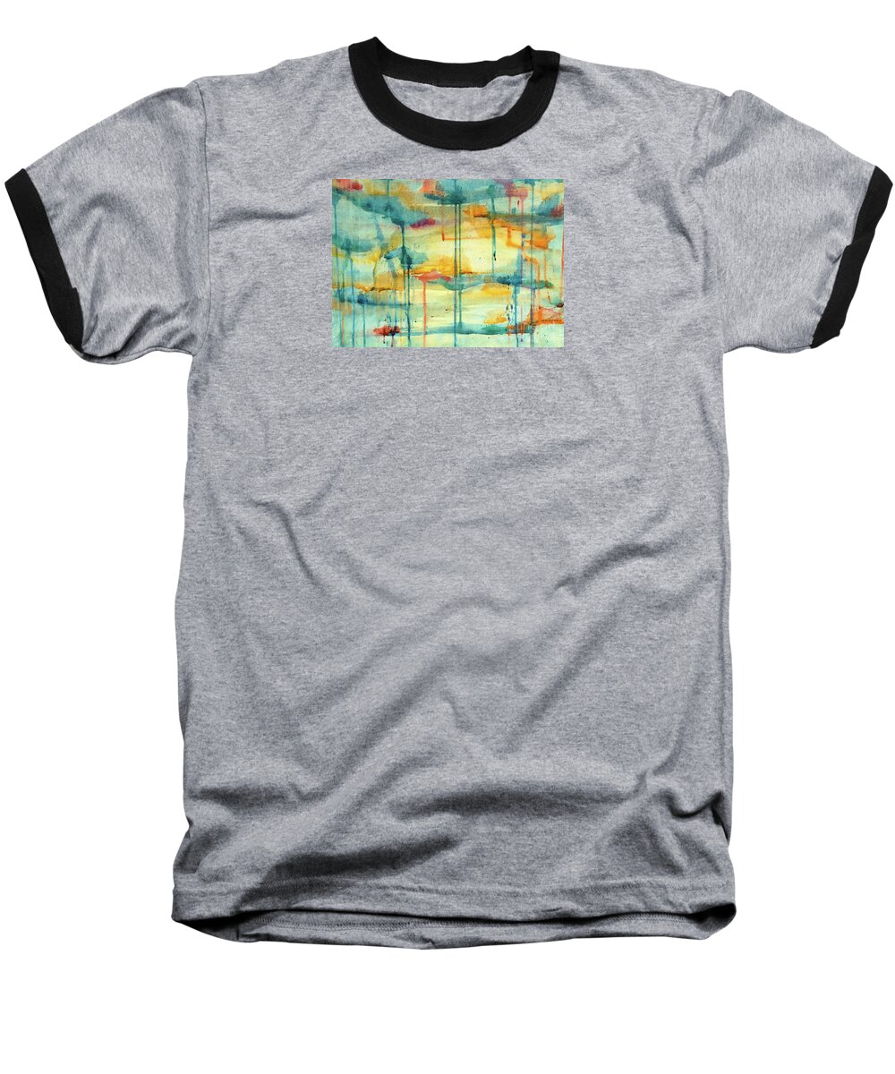 Seascape Baseball T-Shirt featuring the painting Tear Scape Green by Francelle Theriot