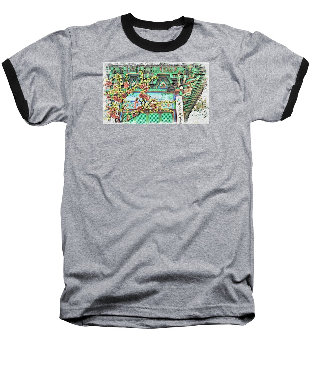 Asia Baseball T-Shirt featuring the digital art Temple Flowers by Cameron Wood