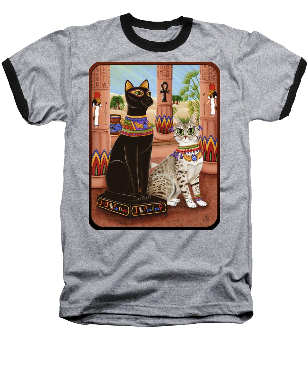 Temple Bastet Baseball T-Shirt featuring the painting Temple of Bastet - Bast Goddess Cat by Carrie Hawks