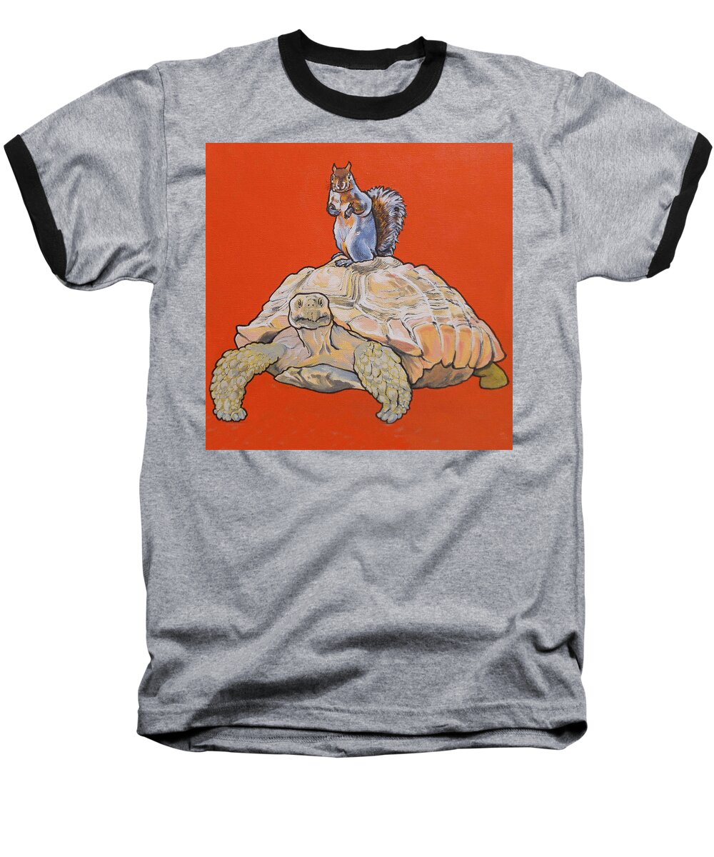 Turtle And Squirrel Baseball T-Shirt featuring the painting Terwilliger the Turtle by Sharon Cromwell