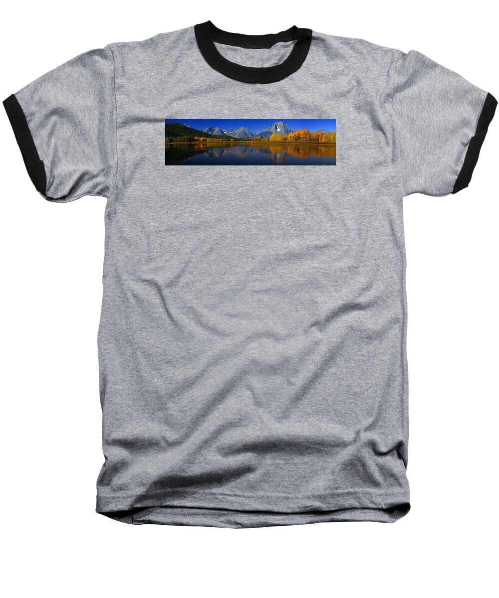 Oxbow Bend Baseball T-Shirt featuring the photograph Tetons from Oxbow Bend by Raymond Salani III