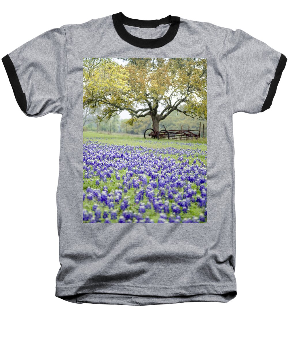 Texas Baseball T-Shirt featuring the photograph Texas Bluebonnets and Rust by Debbie Karnes