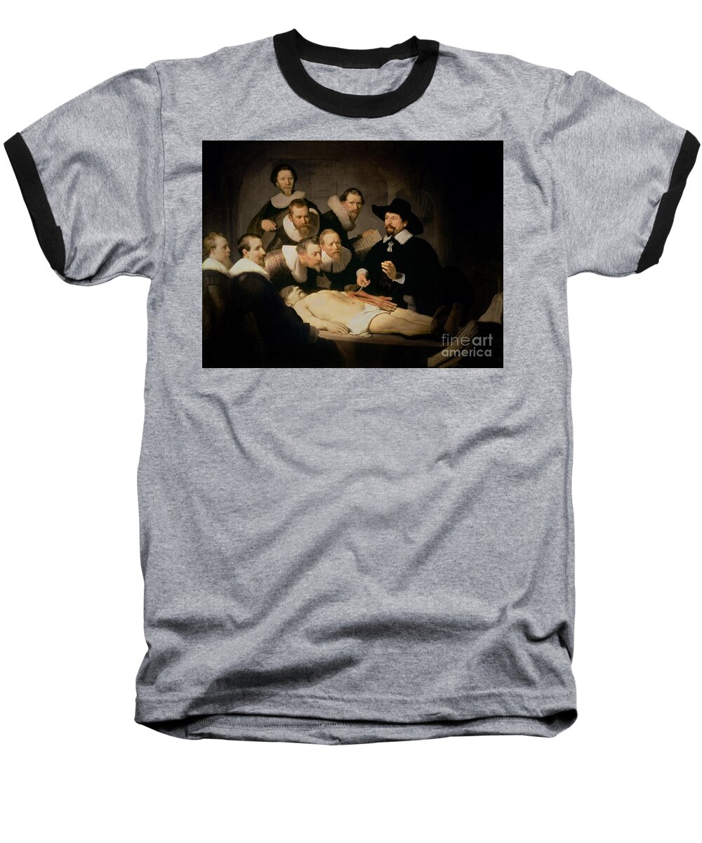 The Baseball T-Shirt featuring the painting The Anatomy Lesson of Doctor Nicolaes Tulp by Rembrandt Harmenszoon van Rijn
