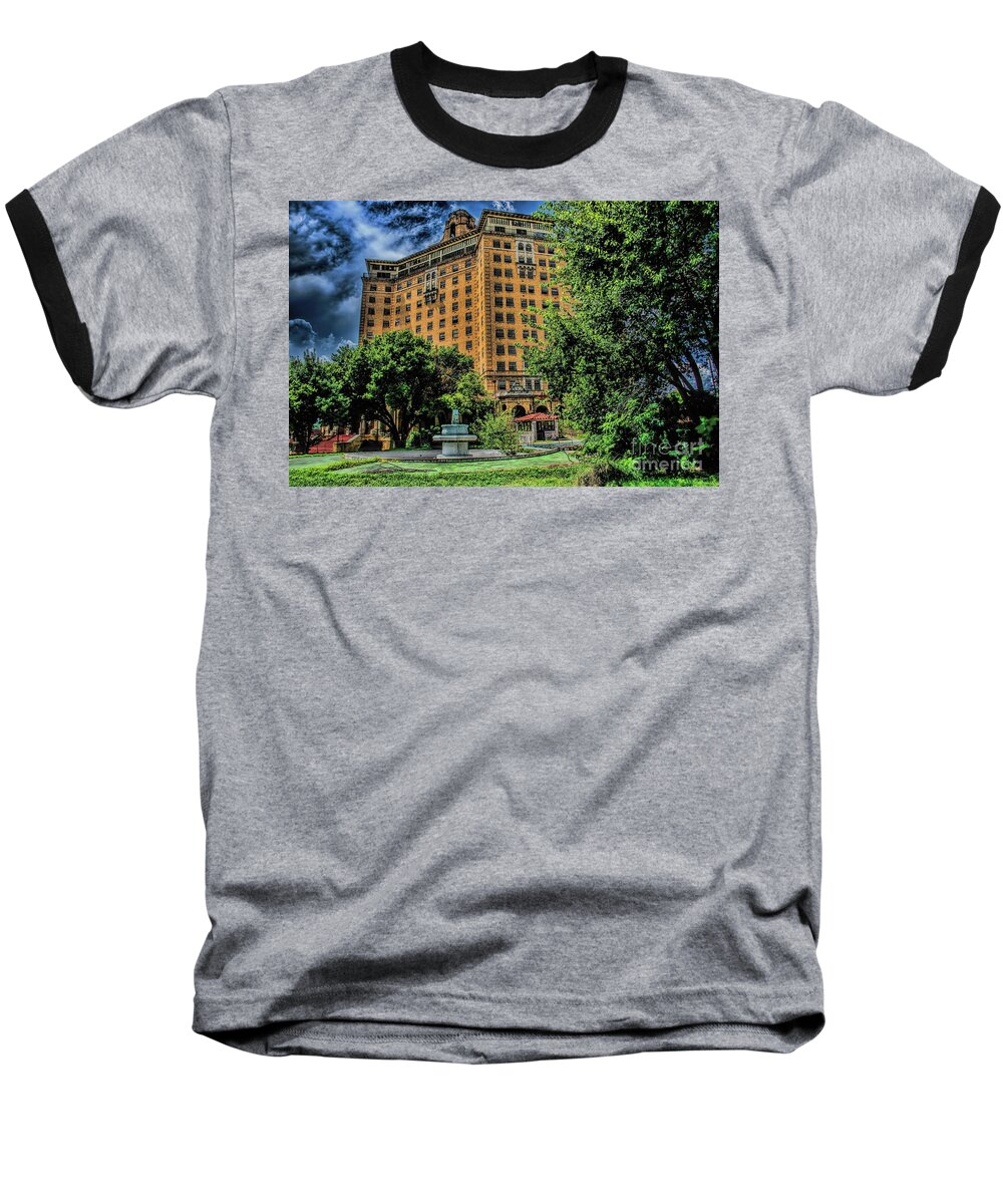 The Baker Hotel Baseball T-Shirt featuring the photograph The Baker Hotel by Diana Mary Sharpton