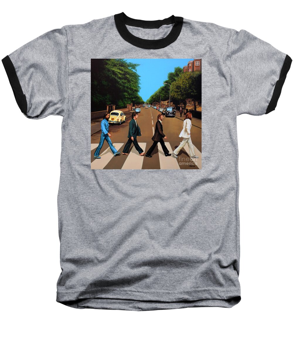 #faatoppicks Baseball T-Shirt featuring the painting The Beatles Abbey Road by Paul Meijering