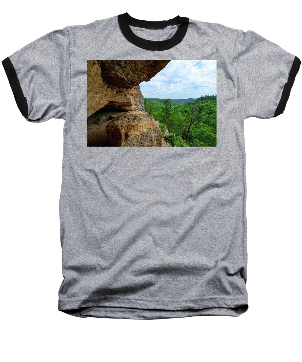 Cloud Splitter Baseball T-Shirt featuring the photograph The Boulders Edge by Michael Scott