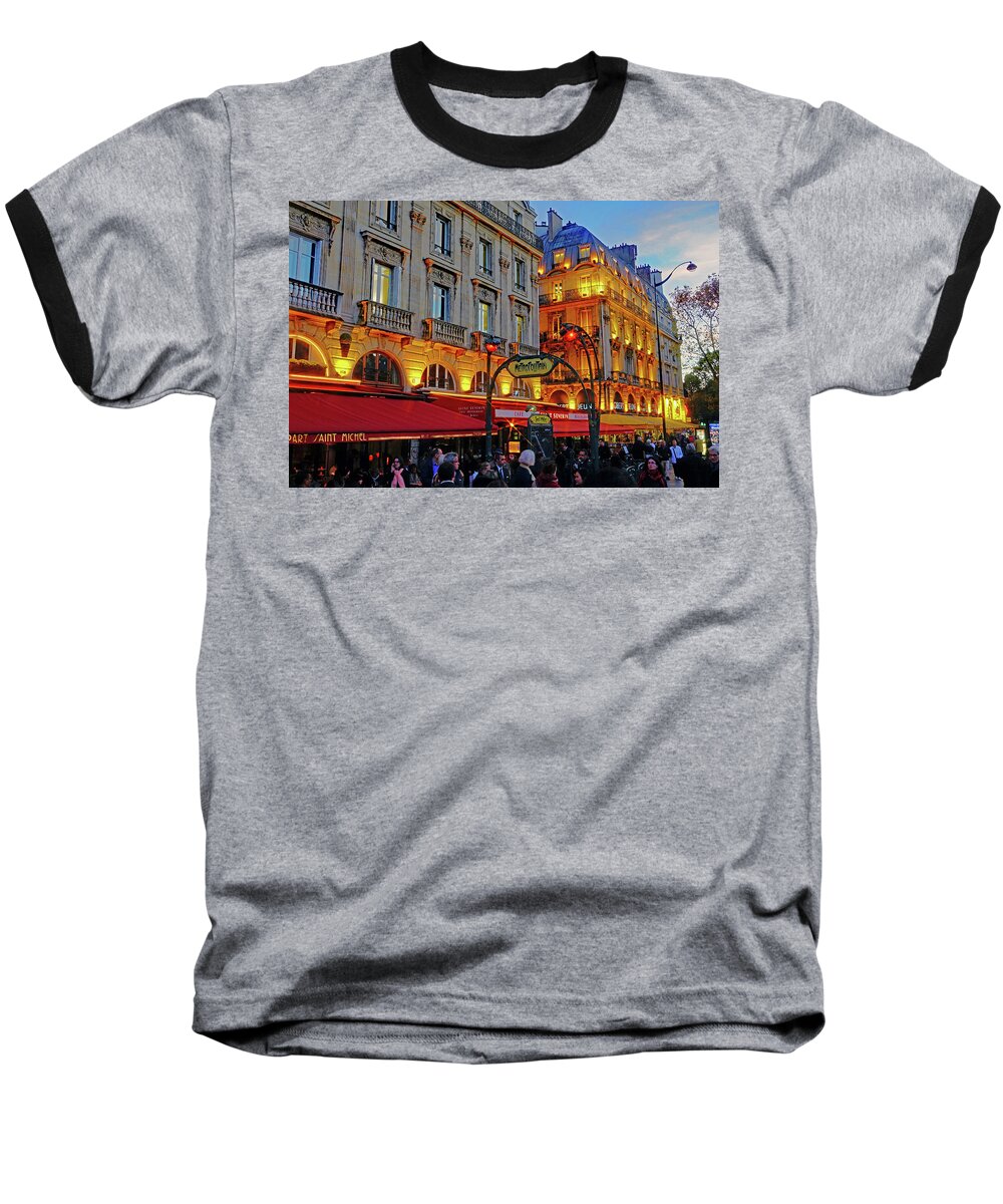 Paris Baseball T-Shirt featuring the photograph The Boulevard Saint Michel At Dusk In Paris, France by Rick Rosenshein