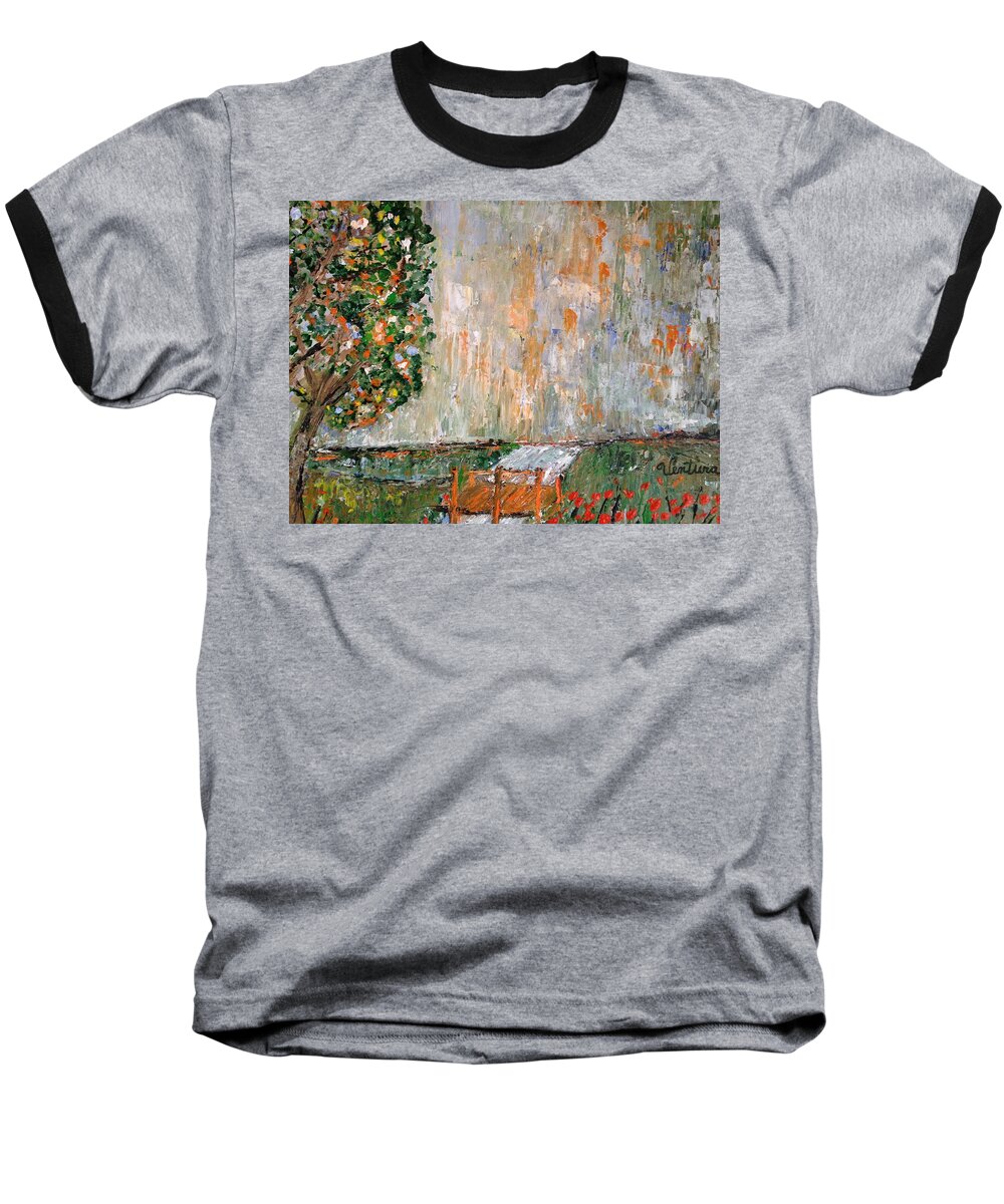 The Bridge Baseball T-Shirt featuring the painting The Bridge by Clare Ventura