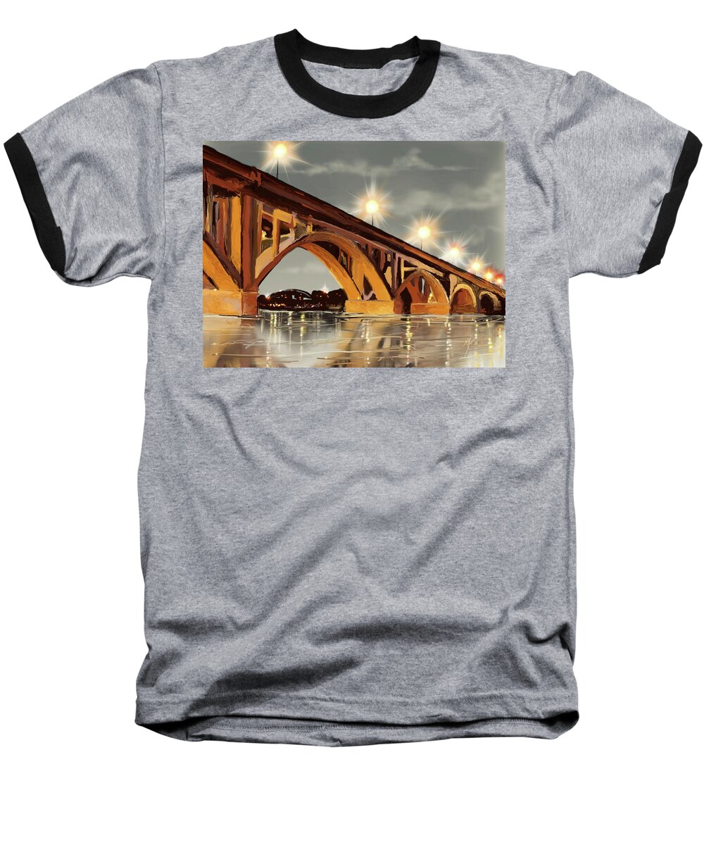 River Baseball T-Shirt featuring the digital art The Bridge on the River by Darren Cannell