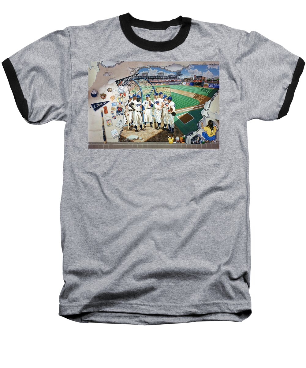 Brooklyn Baseball T-Shirt featuring the painting The Brooklyn Dodgers In Ebbets Field by Bonnie Siracusa