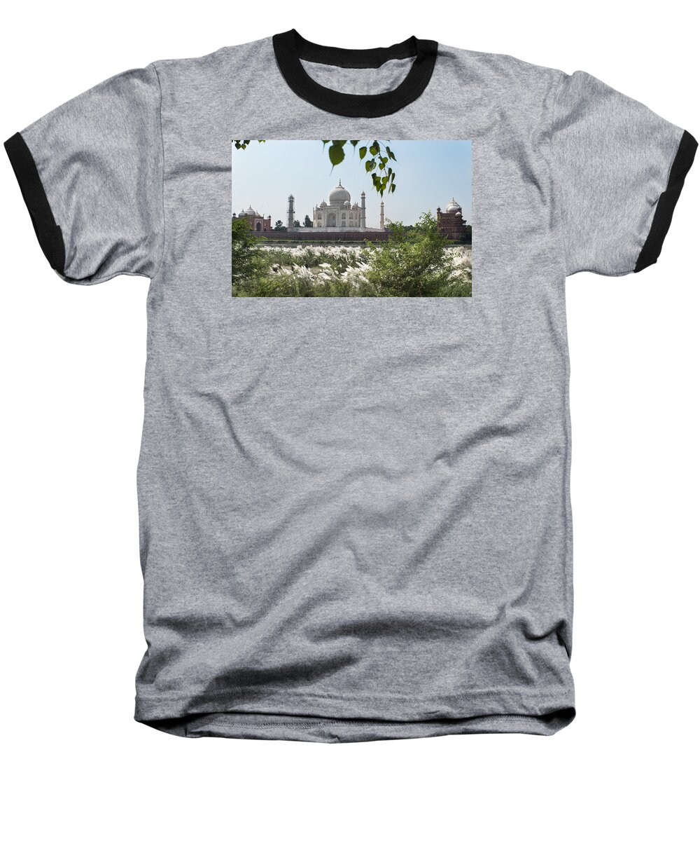 Agra Baseball T-Shirt featuring the photograph The Calm behind the Taj Mahal by Art Atkins