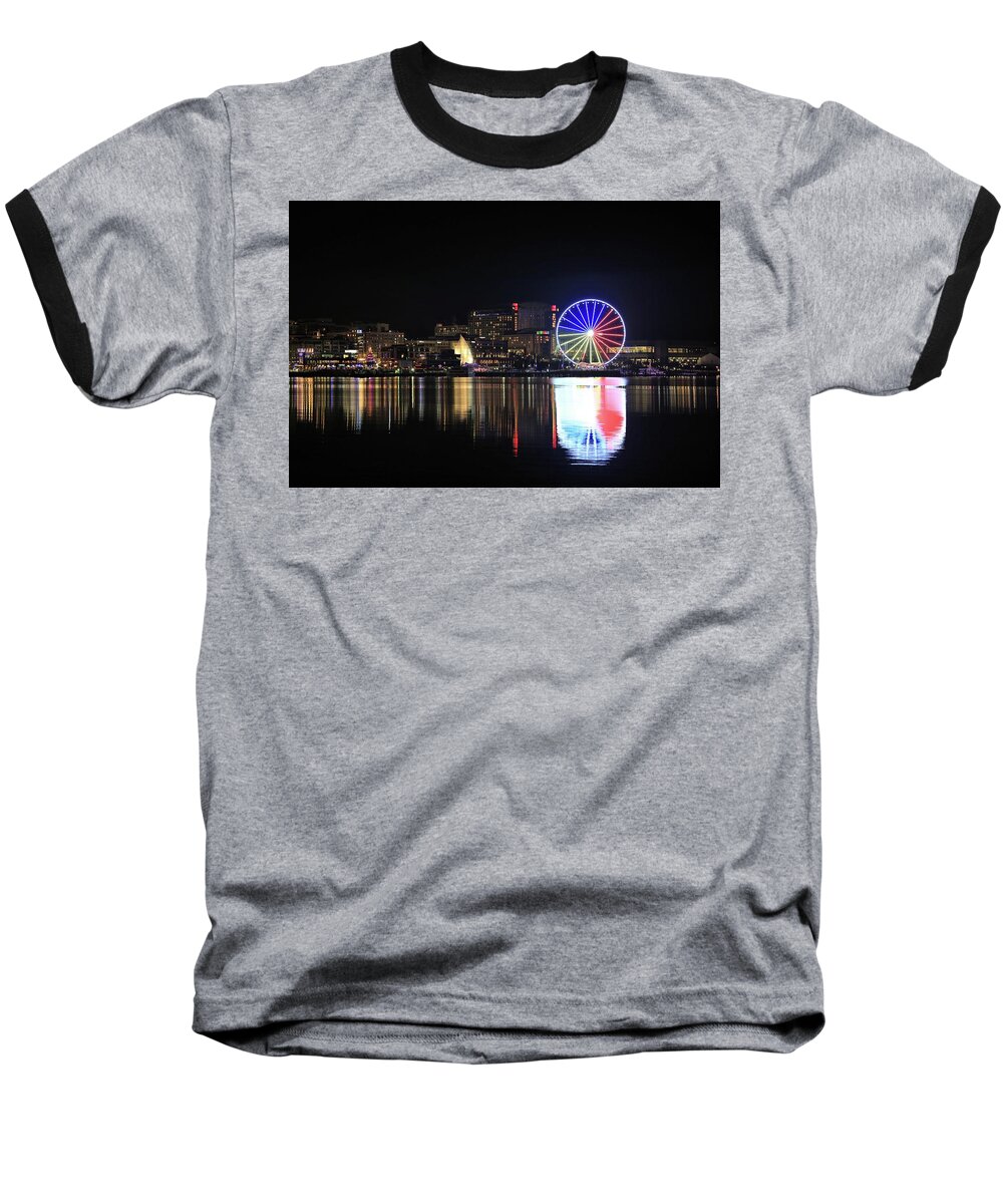 Photosbymch Baseball T-Shirt featuring the photograph The Capital Wheel over the Potomac by M C Hood