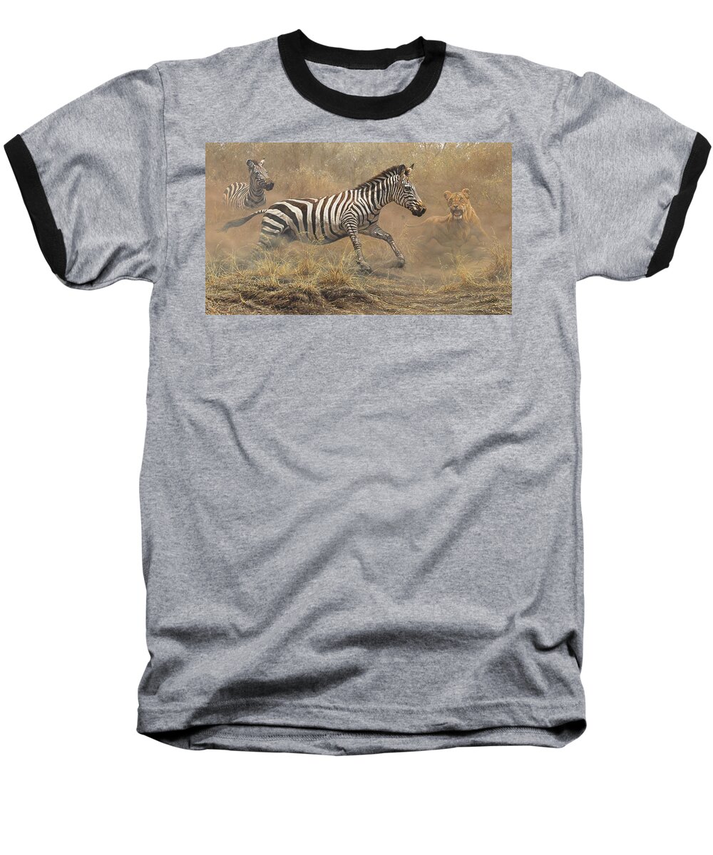 Lion Baseball T-Shirt featuring the painting The Chase by Alan M Hunt