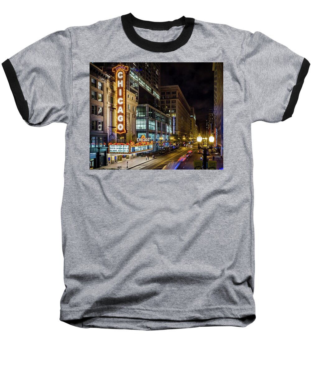 Chicago Baseball T-Shirt featuring the photograph Illinois - The Chicago Theater by Ron Pate