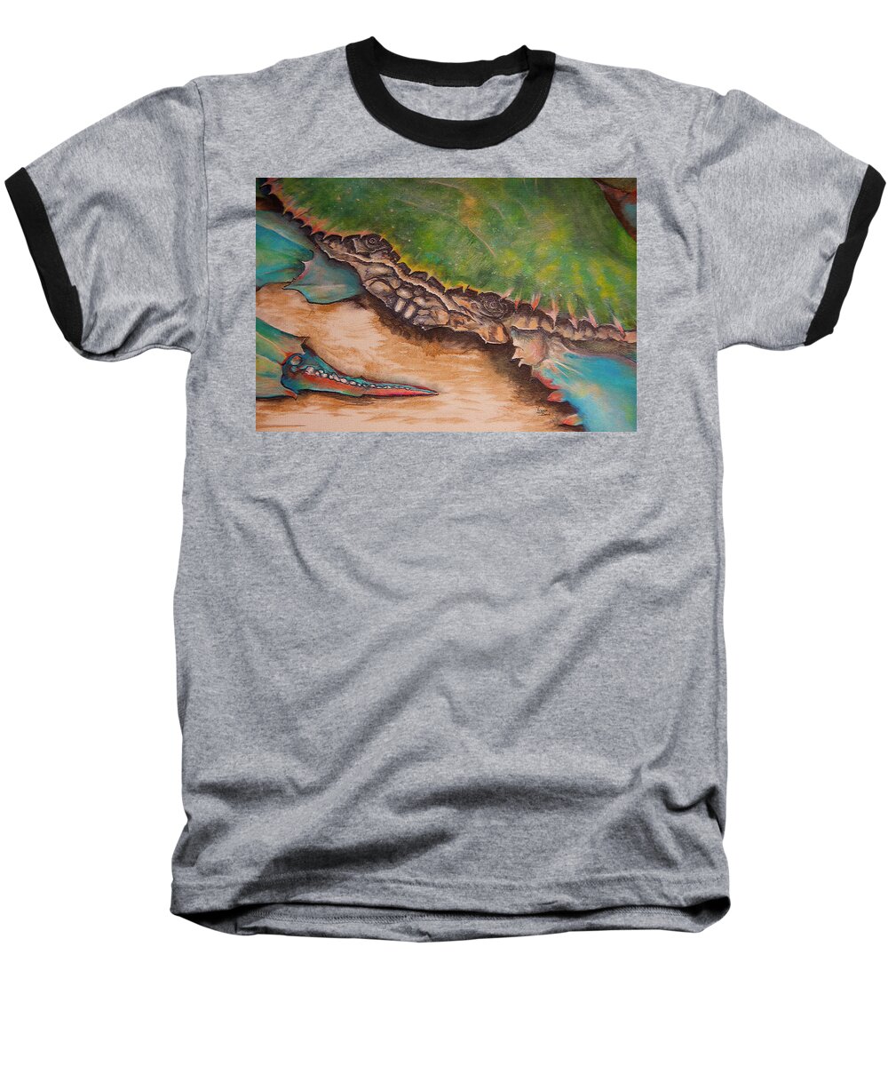 Crab Baseball T-Shirt featuring the painting The Crab by Virginia Bond
