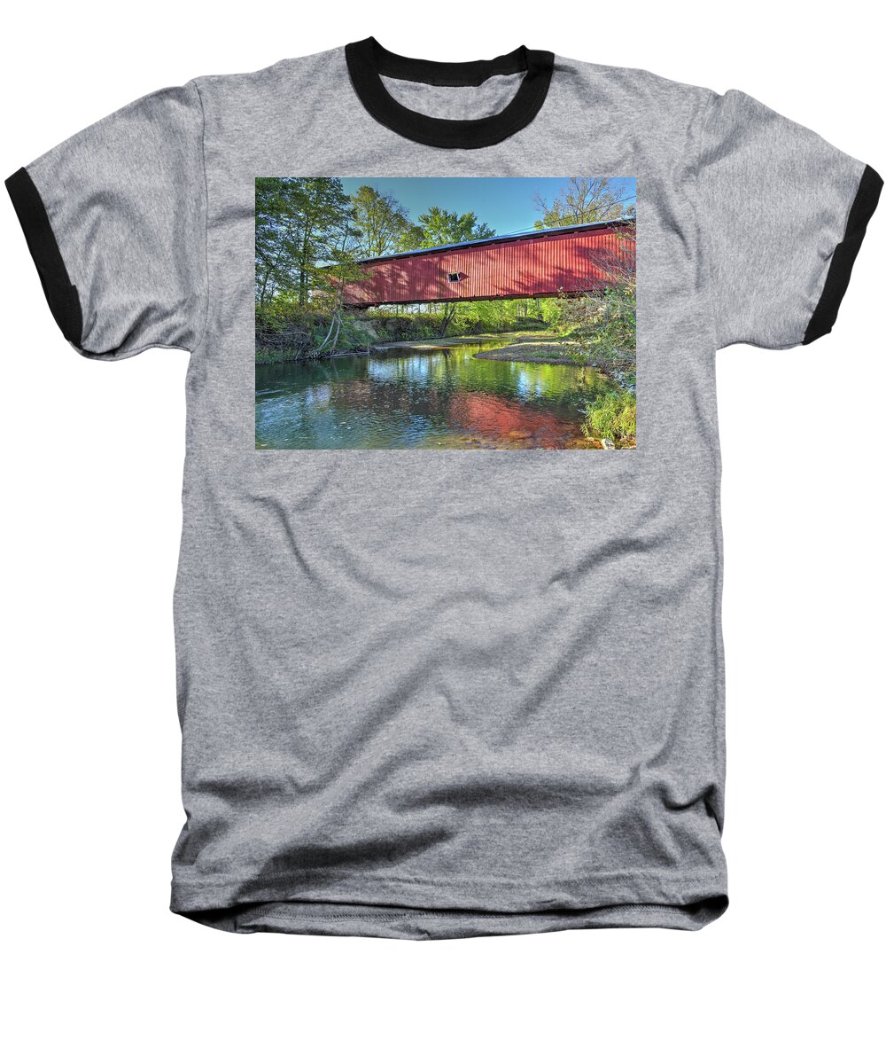Covered Bridge Baseball T-Shirt featuring the photograph The Crooks Covered Bridge - Sideview by Harold Rau