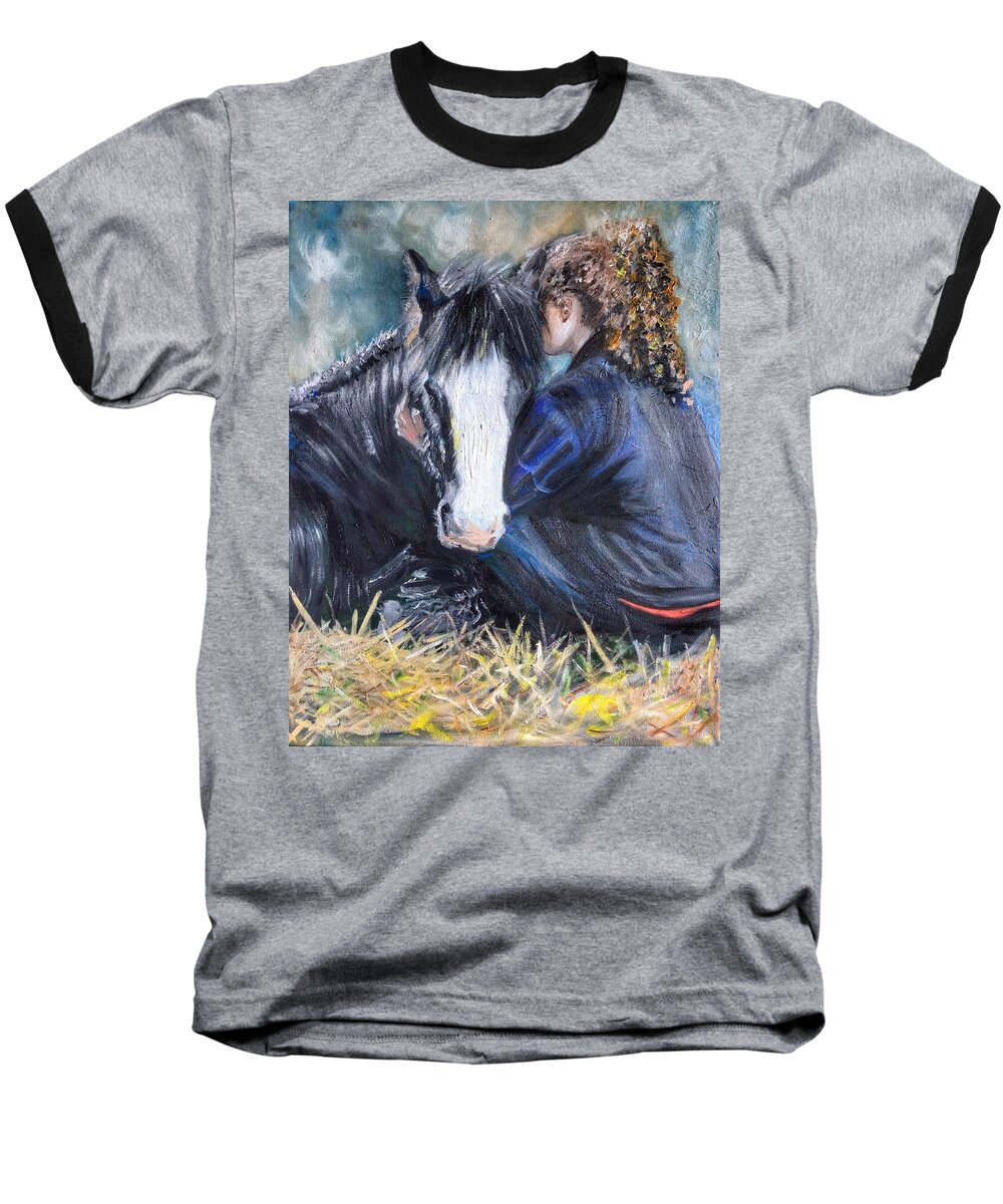 Horse Baseball T-Shirt featuring the painting The Cuddle by Abbie Shores