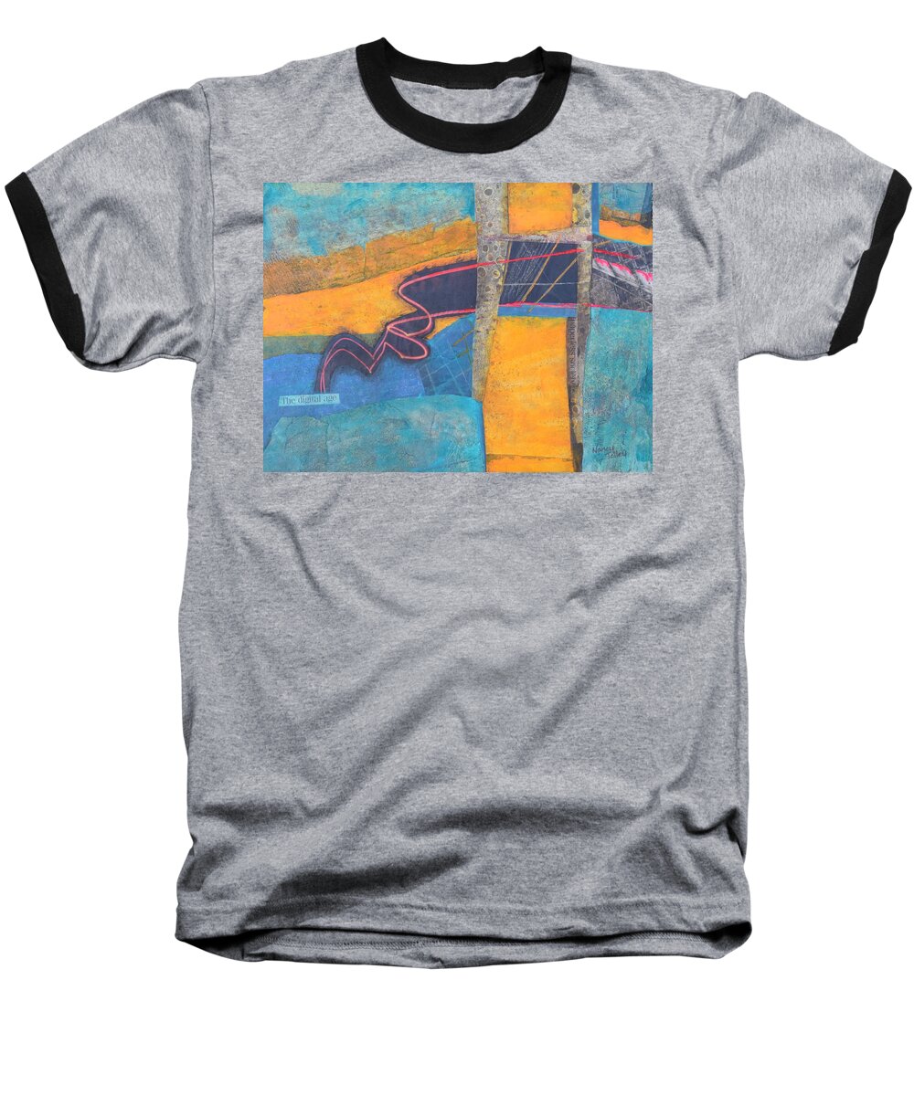 Abstract Baseball T-Shirt featuring the mixed media The Digital Age by Nancy Jolley