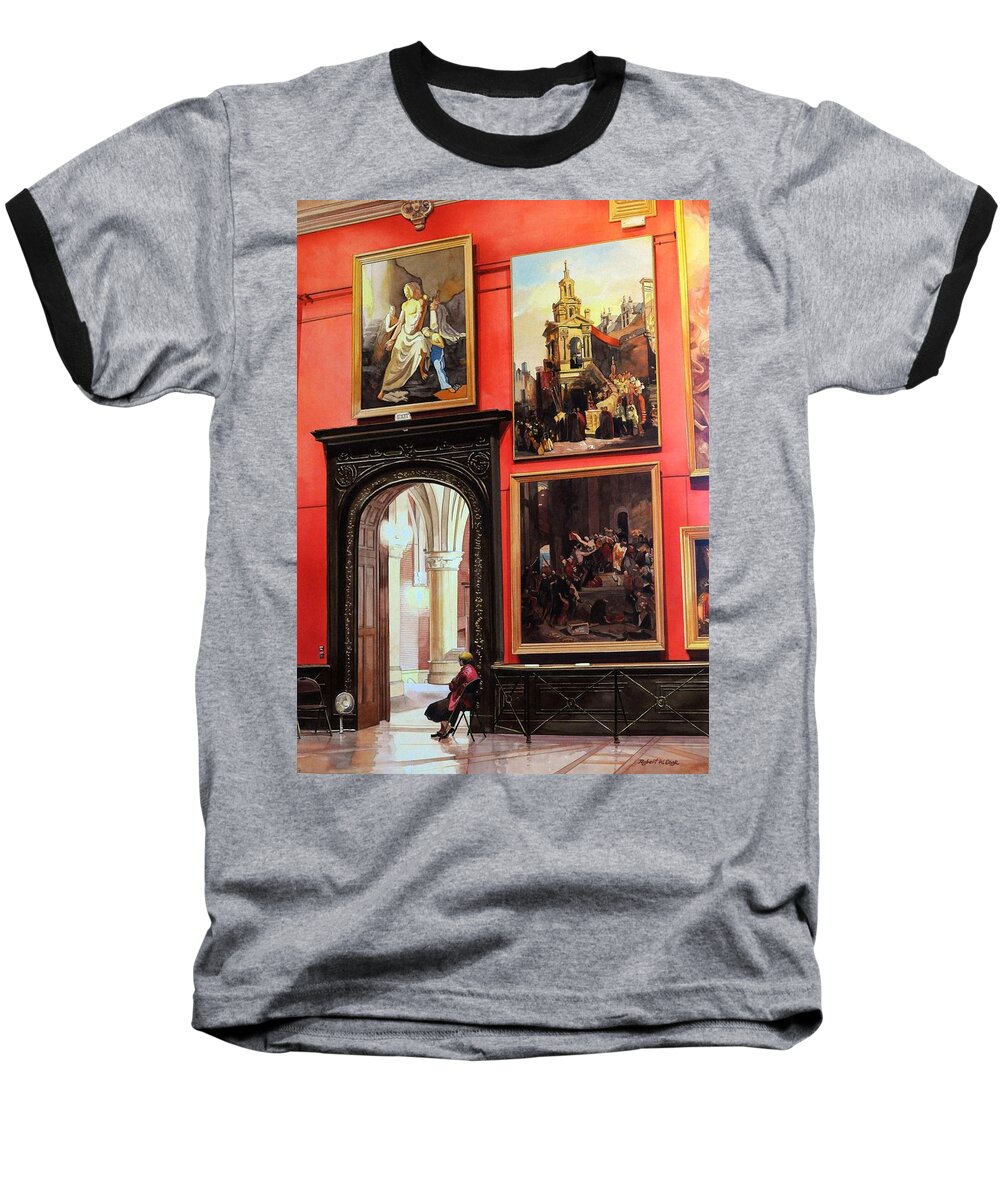 Museum Baseball T-Shirt featuring the painting The Docent by Robert W Cook