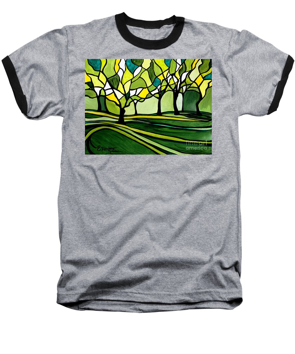 Emerald Baseball T-Shirt featuring the painting The Emerald Glass Forest by Elizabeth Robinette Tyndall