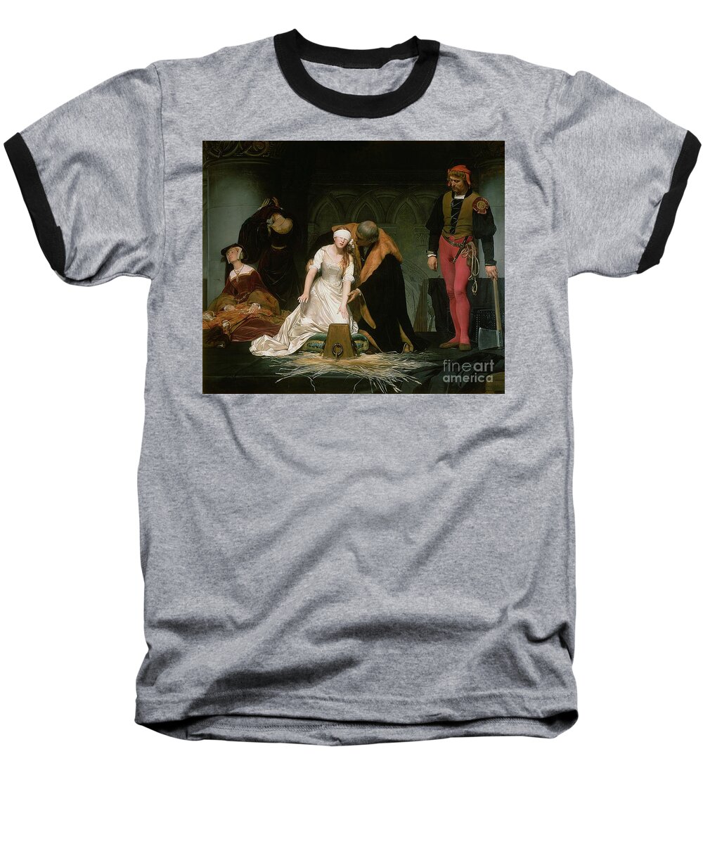 Execution Baseball T-Shirt featuring the painting The Execution of Lady Jane Grey by Hippolyte Delaroche