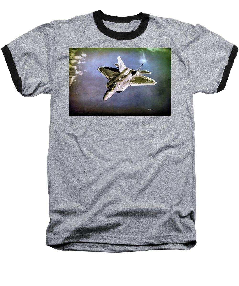 F-22 Baseball T-Shirt featuring the digital art The F-22 Raptor by David Luebbert