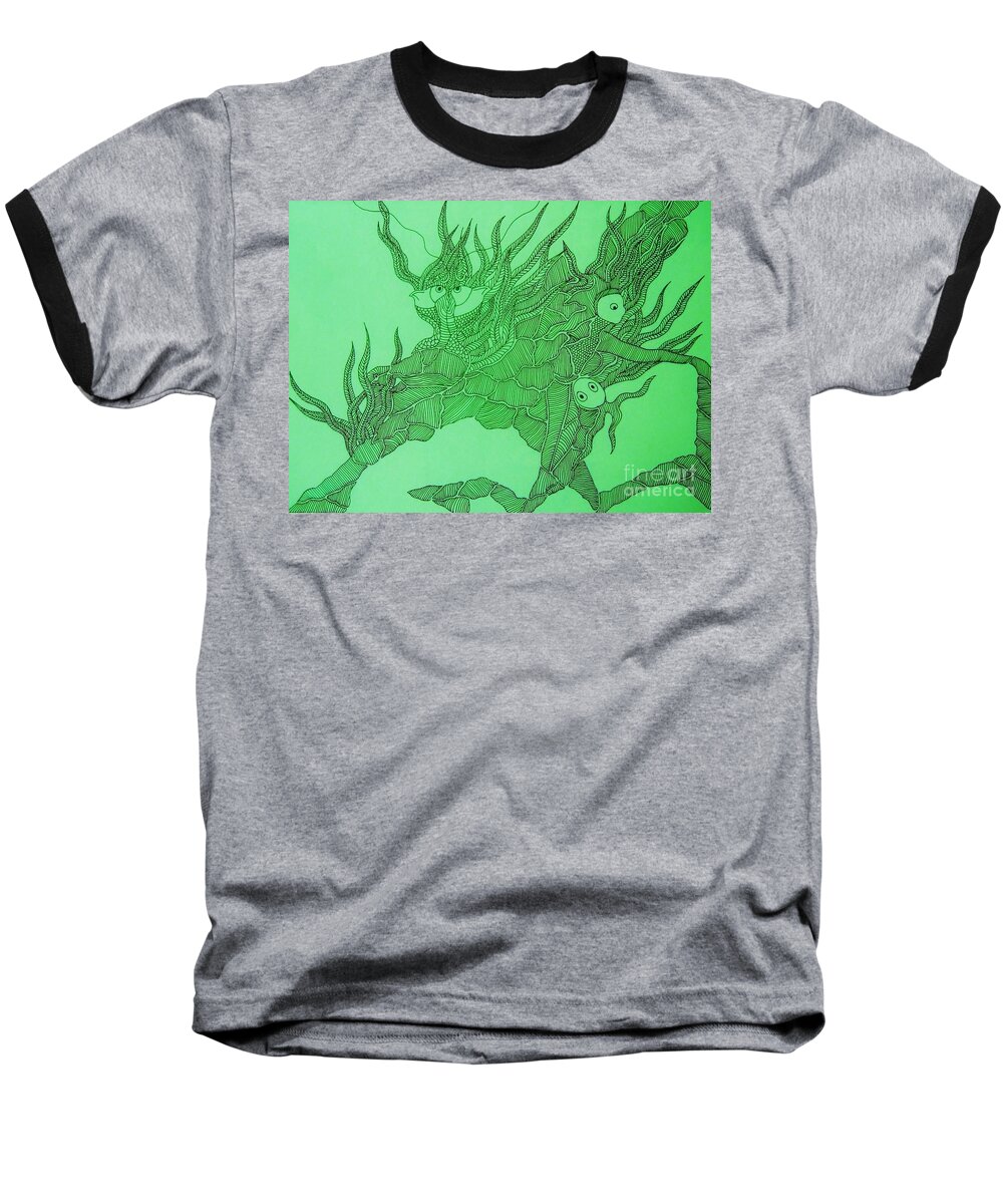 Fish Tank Baseball T-Shirt featuring the drawing The Fish Tank by Reb Frost