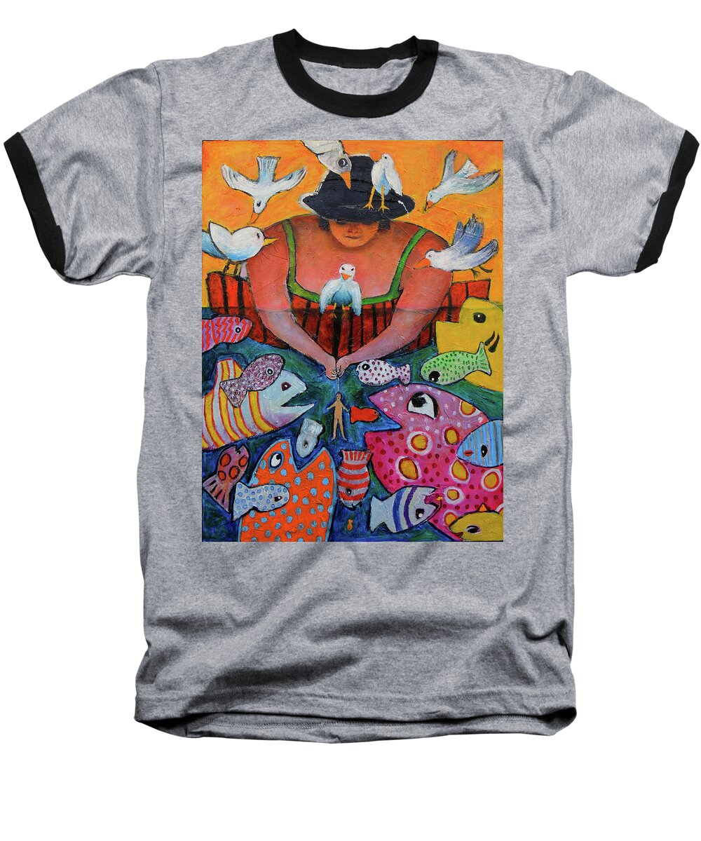 Animals Baseball T-Shirt featuring the painting The Fisherman's Almanac by Jeremy Holton