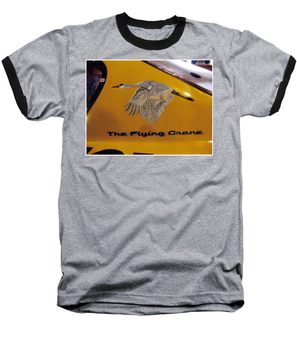 Nascar Baseball T-Shirt featuring the painting The Flying Crane by Richard Le Page