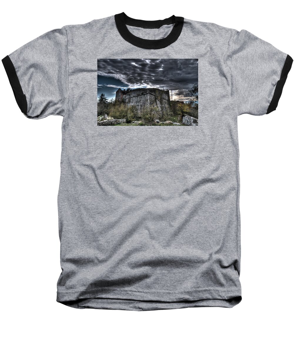 Genoa Forts Baseball T-Shirt featuring the photograph The Fortress The Trees The Clouds by Enrico Pelos