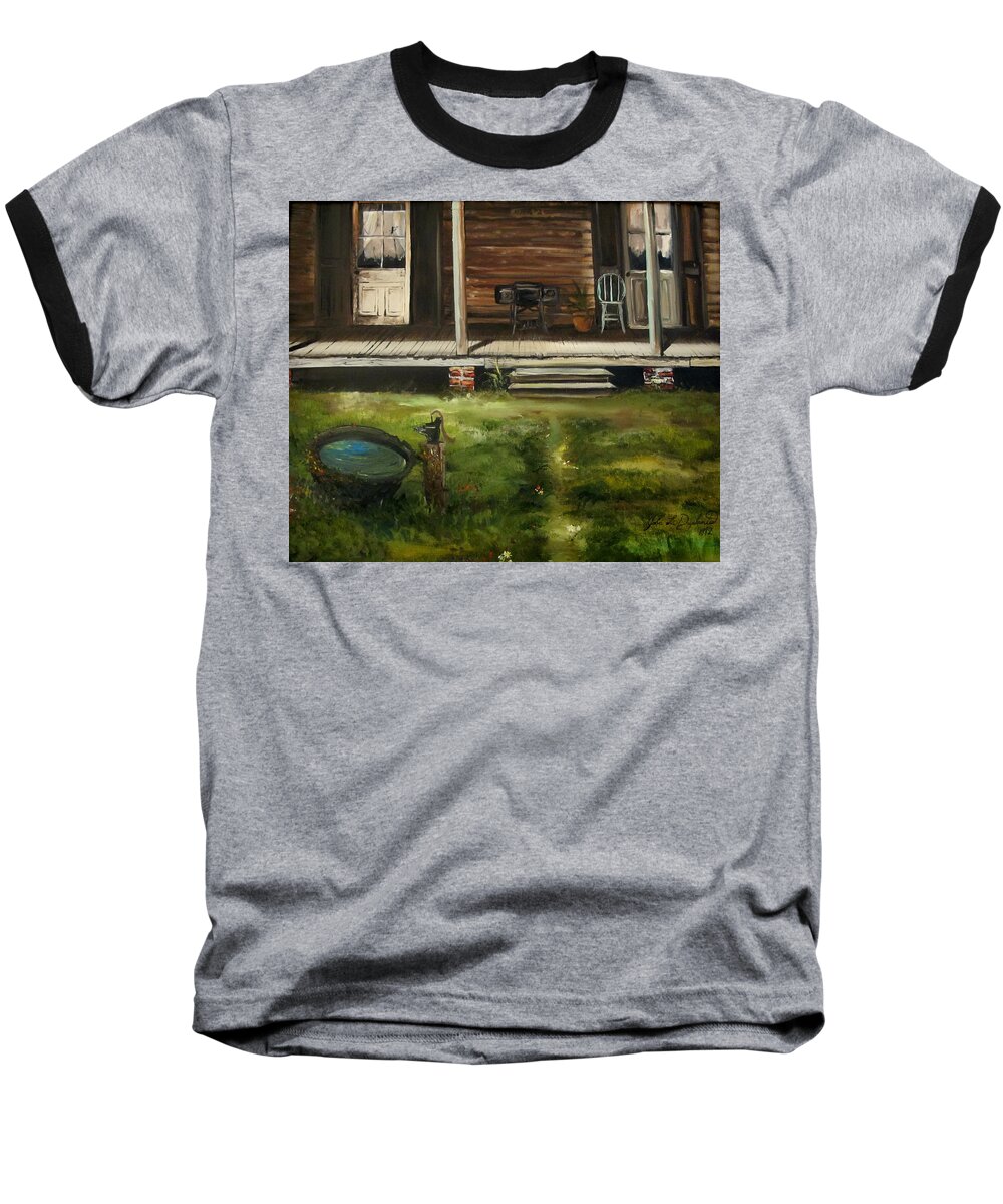 Front Baseball T-Shirt featuring the painting The Front Porch by John Duplantis
