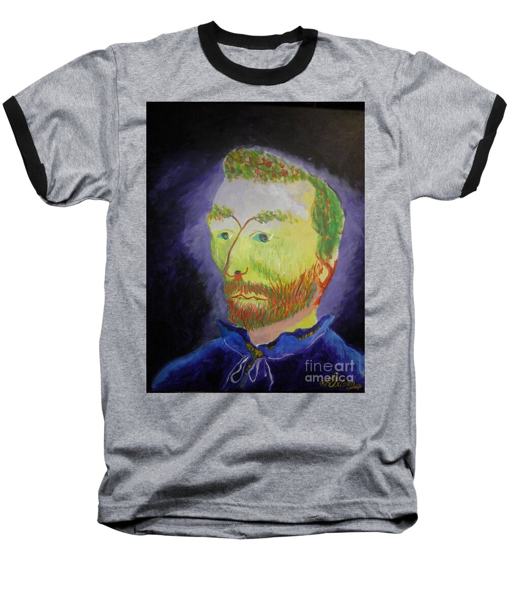 Optical Illusion; Alternative Reality; Anthropomorphic Perception; Van Gogh; View From A Cave; Baseball T-Shirt featuring the painting The Golden Coalminer by David G Wilson