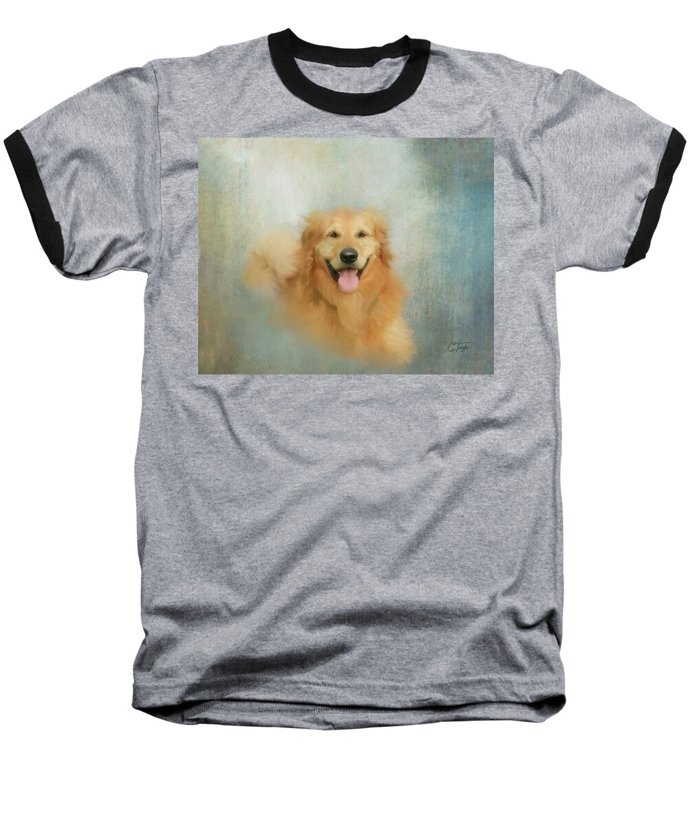 Golden Retriever Baseball T-Shirt featuring the mixed media The Golden by Colleen Taylor