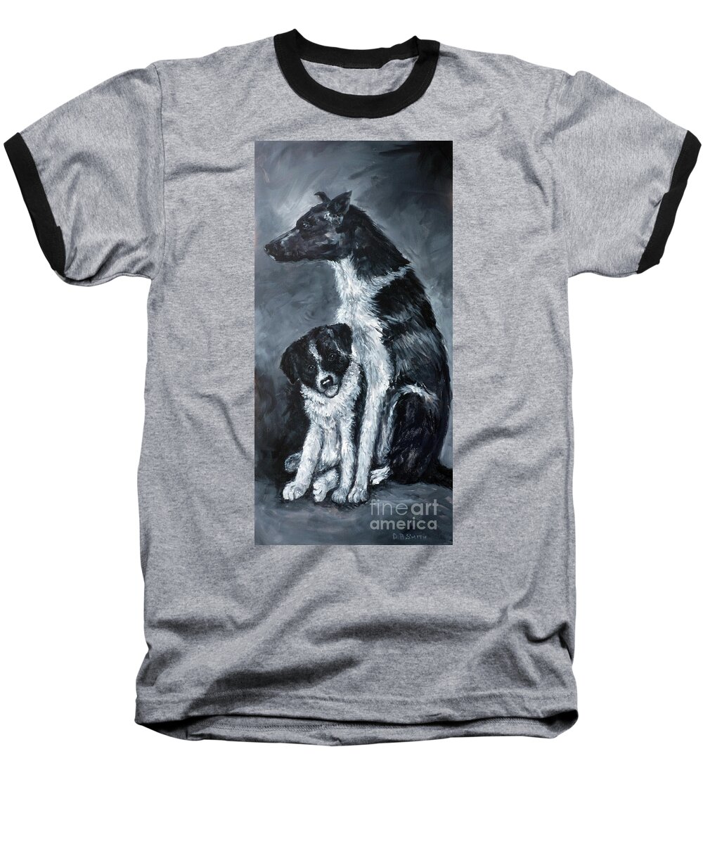 Dog And Puppy Baseball T-Shirt featuring the painting The Guardian by Deborah Smith